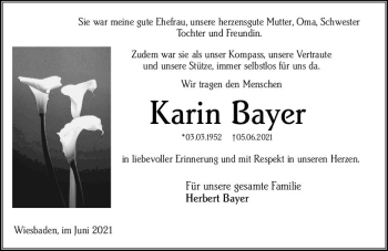 Traueranzeige von Karin Bayer von vrm-trauer