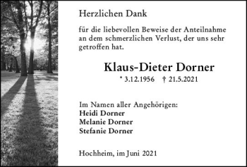 Traueranzeige von Klaus-Dieter Dorner von vrm-trauer