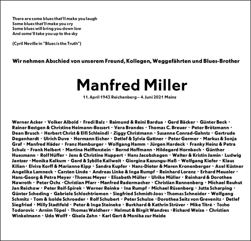  Traueranzeige für Manfred Miller vom 21.06.2021 aus vrm-trauer