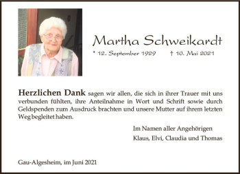 Traueranzeige von Martha Schweikardt von vrm-trauer