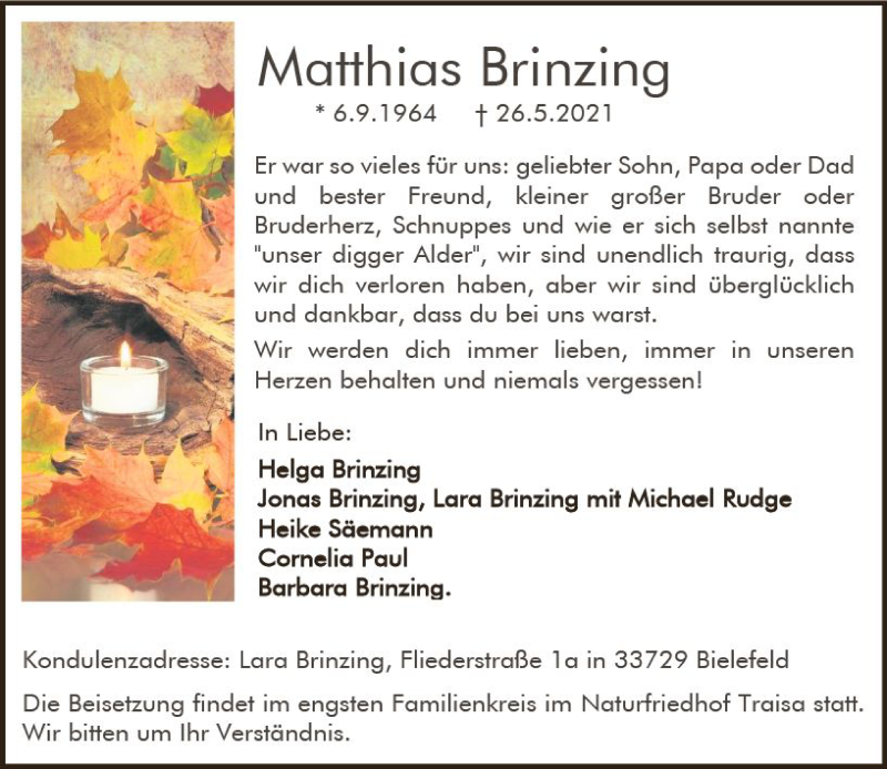  Traueranzeige für Matthias Brinzing vom 05.06.2021 aus vrm-trauer