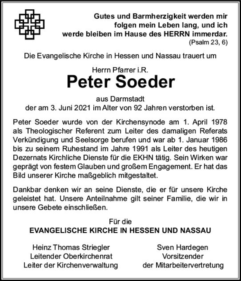 Traueranzeige für Peter Soeder vom 12.06.2021 aus vrm-trauer