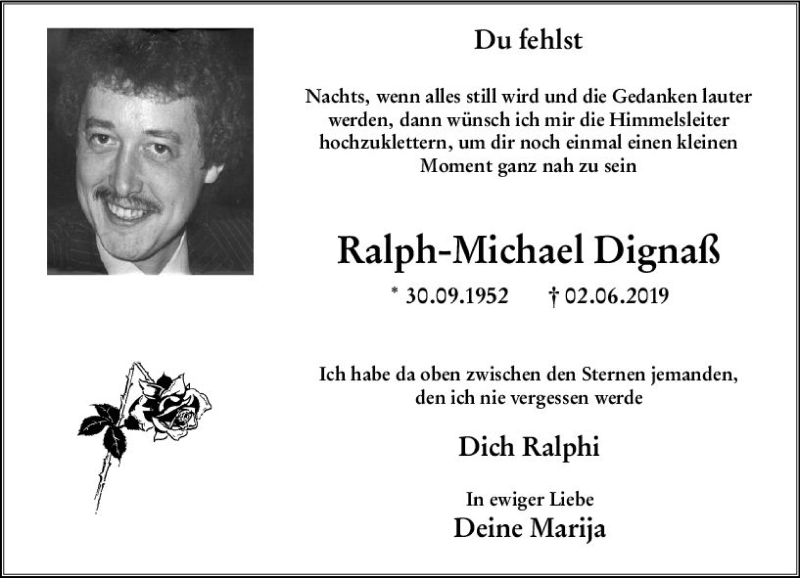  Traueranzeige für Ralph-Michael Dignaß vom 02.06.2021 aus vrm-trauer