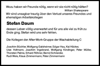 Traueranzeige von Stefan Daum von vrm-trauer