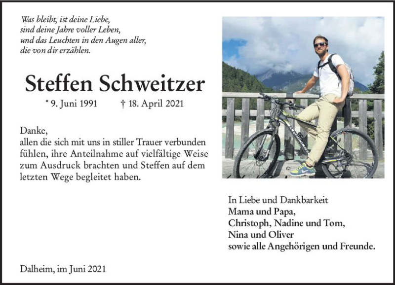  Traueranzeige für Steffen Schweitzer vom 05.06.2021 aus vrm-trauer