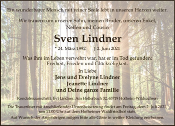 Traueranzeige von Sven Lindner von vrm-trauer