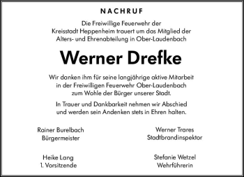 Traueranzeige von Werner Drefke von vrm-trauer