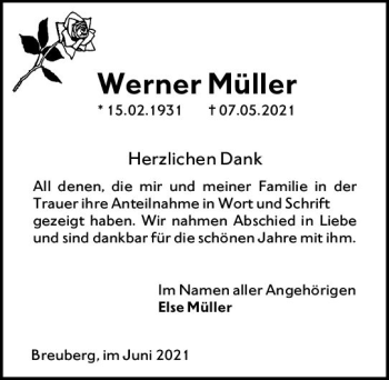 Traueranzeige von Werner Müller von vrm-trauer