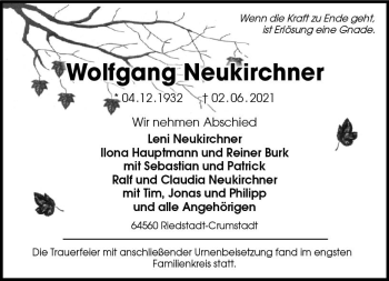 Traueranzeige von Wolfgang Neukirchner von vrm-trauer