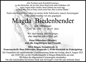 Traueranzeige von agda Biedenbender von vrm-trauer