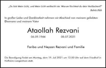 Traueranzeige von Ataollah Rezvani von vrm-trauer