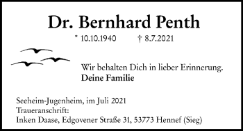 Traueranzeige von Bernhard Penth von vrm-trauer