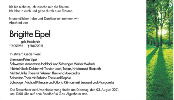 Traueranzeige von Brigitte Eipel von vrm-trauer