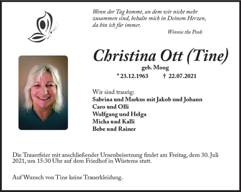  Traueranzeige für Christina Ott vom 28.07.2021 aus vrm-trauer