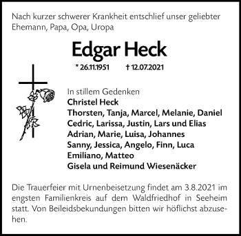 Traueranzeige von Edgar Heck von vrm-trauer