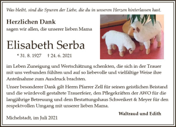 Traueranzeige von Elisabeth Serba von vrm-trauer