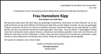 Traueranzeige von Hannelore Kipp von vrm-trauer