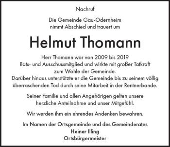 Traueranzeige von Helmut Thomann von vrm-trauer