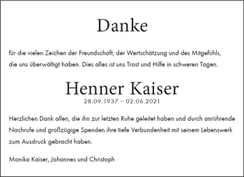 Traueranzeige von Henner Kaiser von vrm-trauer