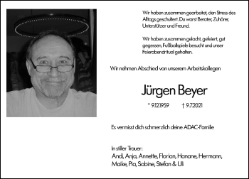 Traueranzeige von Jürgen Beyer von vrm-trauer