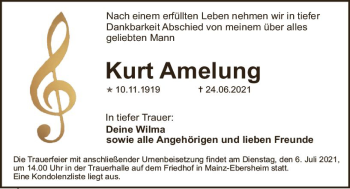Traueranzeige von Kurt Amelung von vrm-trauer