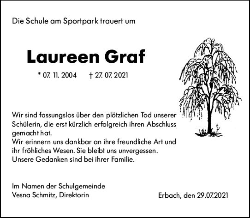  Traueranzeige für Laureen Graf vom 31.07.2021 aus vrm-trauer