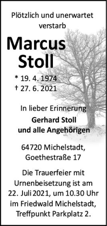 Traueranzeige von Marcus Stoll von vrm-trauer