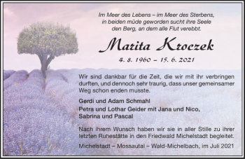 Traueranzeige von Marita Kroczek von vrm-trauer