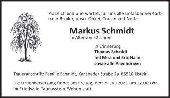 Traueranzeige von Markus Schmidt von vrm-trauer