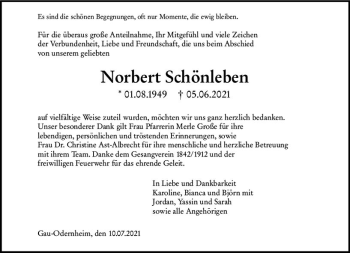 Traueranzeige von Norbert Schönleben von vrm-trauer