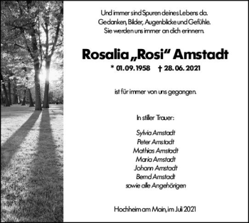 Traueranzeige von Rosalia Amstadt von vrm-trauer