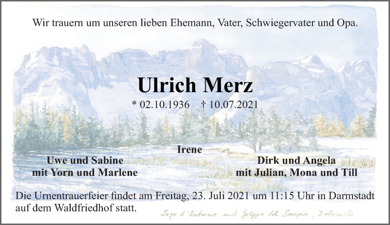  Traueranzeige für Ulrich Merz vom 17.07.2021 aus vrm-trauer
