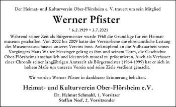 Traueranzeige von Werner Pfister von vrm-trauer