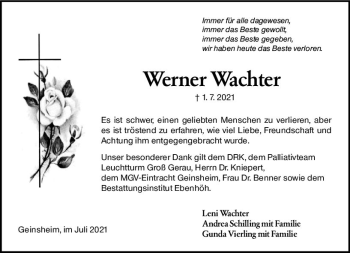 Traueranzeige von Werner Wachter von vrm-trauer