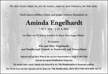Traueranzeige von Aminda Engelhardt von vrm-trauer