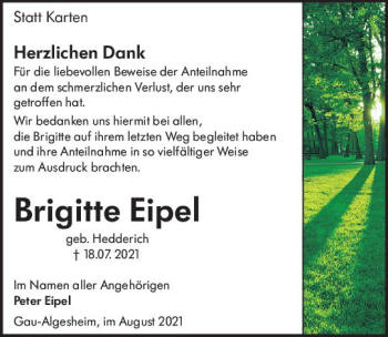 Traueranzeige von Brigitte Eipel von vrm-trauer