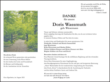 Traueranzeige von Doris Wassmuth von vrm-trauer