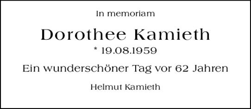  Traueranzeige für Dorothee Kamieth vom 19.08.2021 aus vrm-trauer