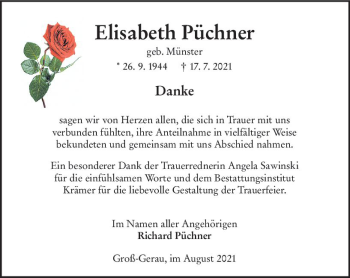 Traueranzeige von Elisabeth Püchner von vrm-trauer
