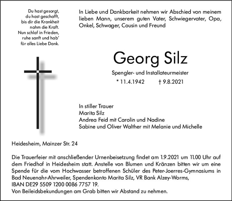  Traueranzeige für Georg Silz vom 21.08.2021 aus vrm-trauer