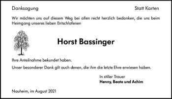 Traueranzeige von Horst Bassinger von vrm-trauer