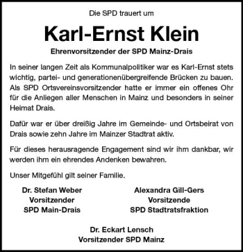 Traueranzeige von Karl-Ernst Klein von vrm-trauer