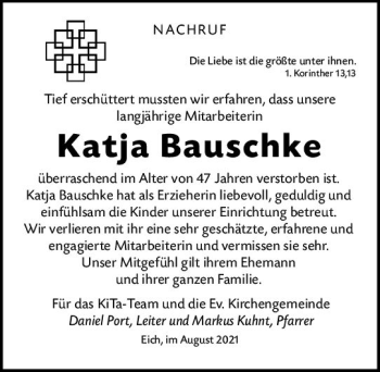 Traueranzeige von Katja Bauschke von vrm-trauer