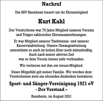 Traueranzeige von Kurt Kahl von vrm-trauer