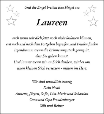 Traueranzeige von Laureen  von vrm-trauer