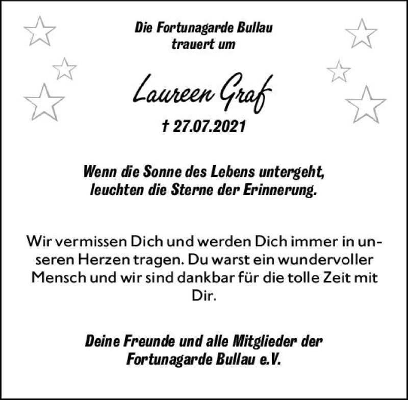 Traueranzeige für Laureen Graf vom 06.08.2021 aus vrm-trauer