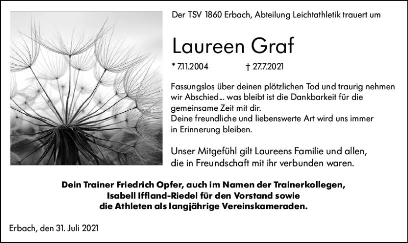  Traueranzeige für Laureen Graf vom 04.08.2021 aus vrm-trauer