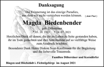 Traueranzeige von Magda Biedenbender von vrm-trauer