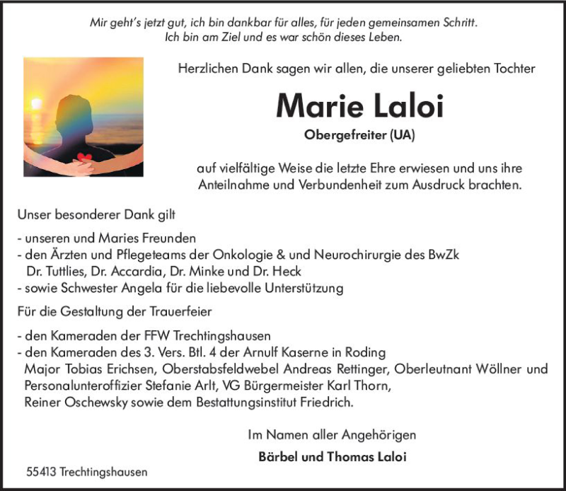  Traueranzeige für Marie Laloi vom 28.08.2021 aus vrm-trauer