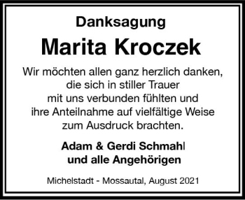 Traueranzeige von Marita Kroczek von vrm-trauer